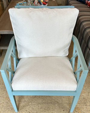 Blue X-Framed Chair with White Upholstery