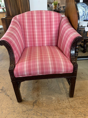 Pink Plaid Chippendale Style Accent Chair