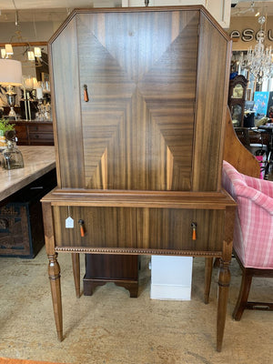 Rare! Inlay Wood Cabinet on Legs with Vintage Pulls