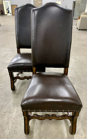 PAIR/Leather European Style Captain Dining Chairs